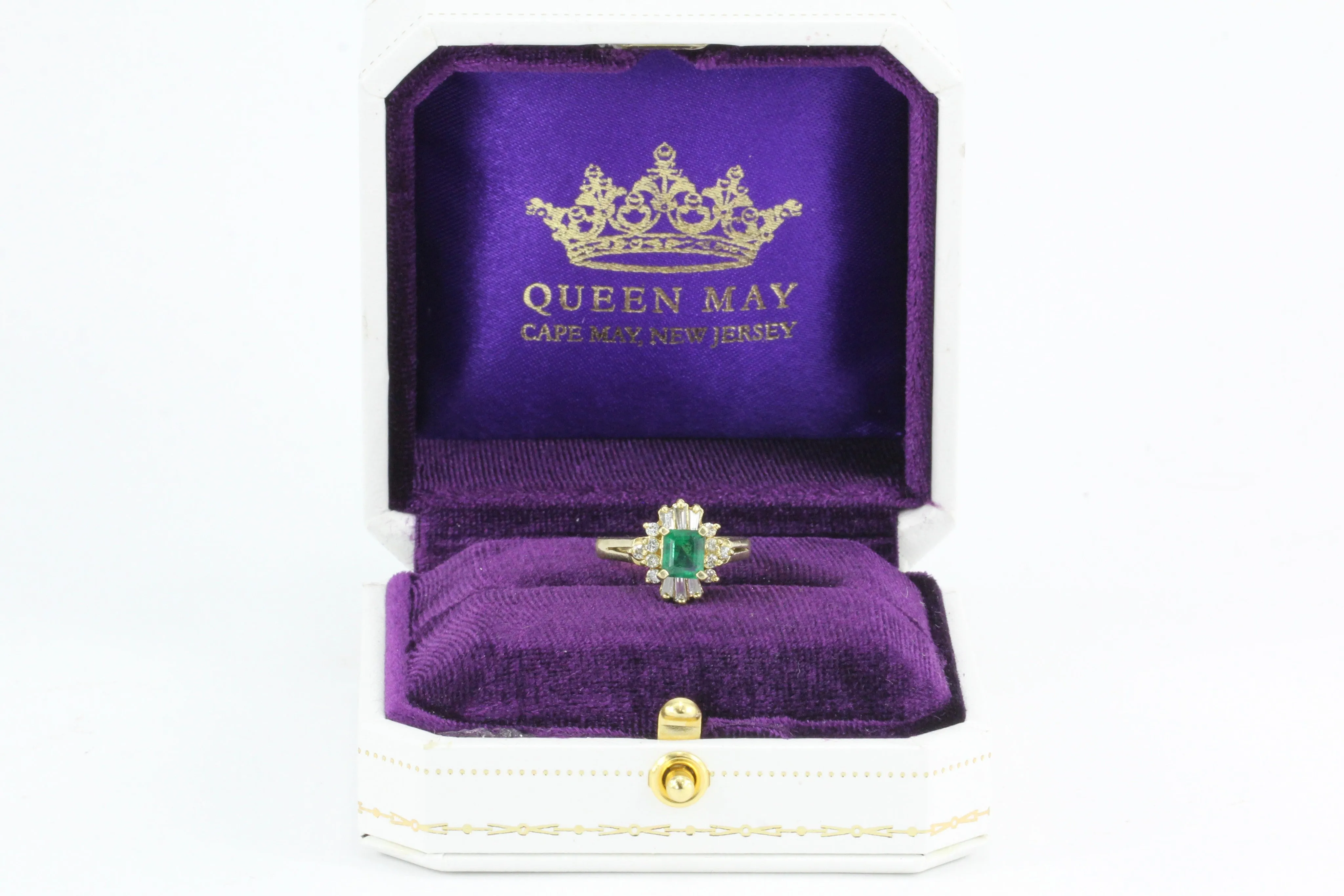 18K Yellow Gold .75 Carat Emerald & Diamond Ring