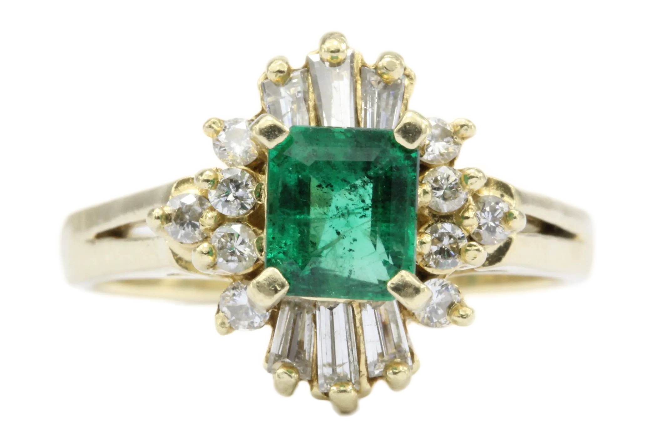 18K Yellow Gold .75 Carat Emerald & Diamond Ring