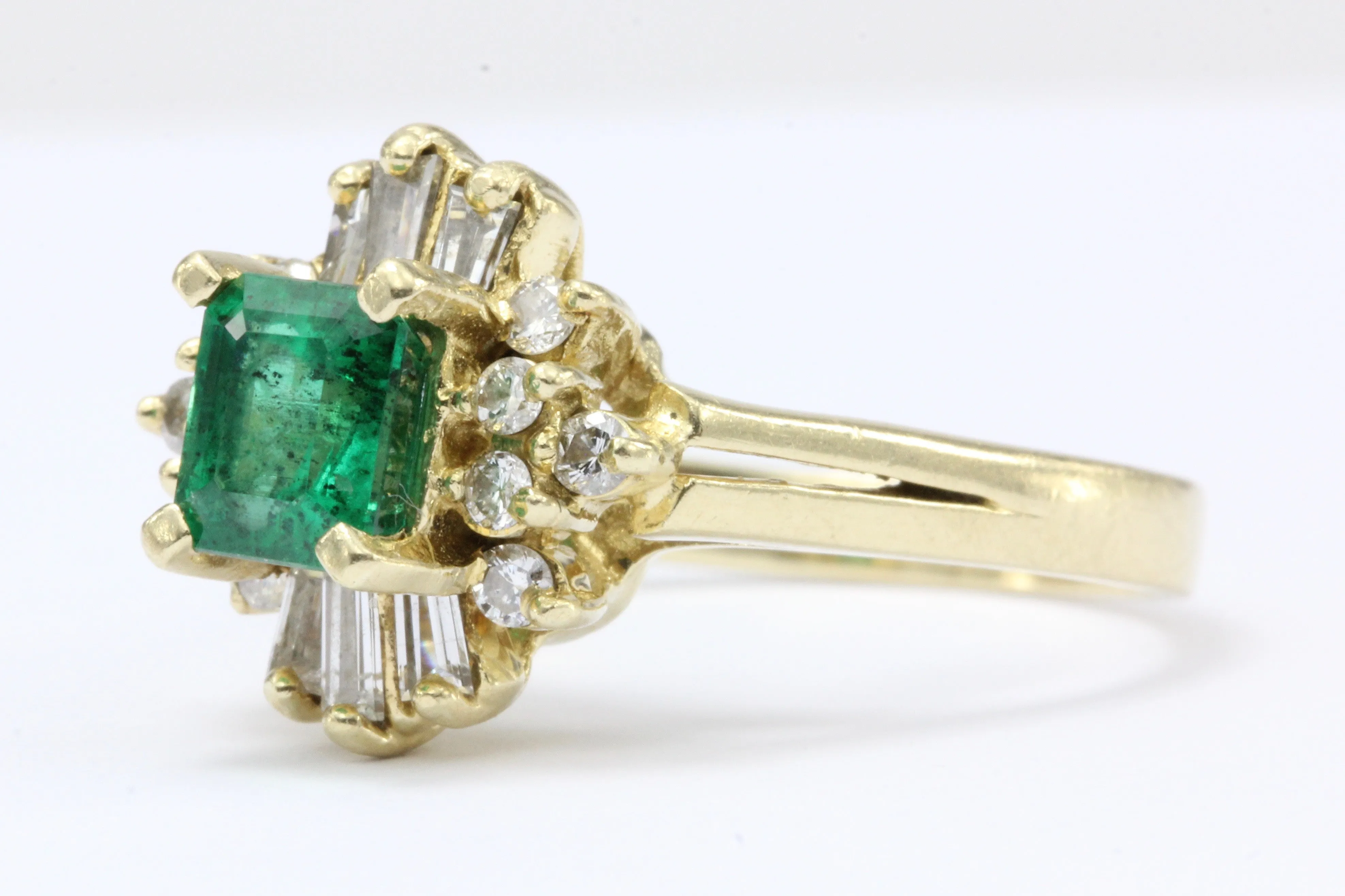 18K Yellow Gold .75 Carat Emerald & Diamond Ring