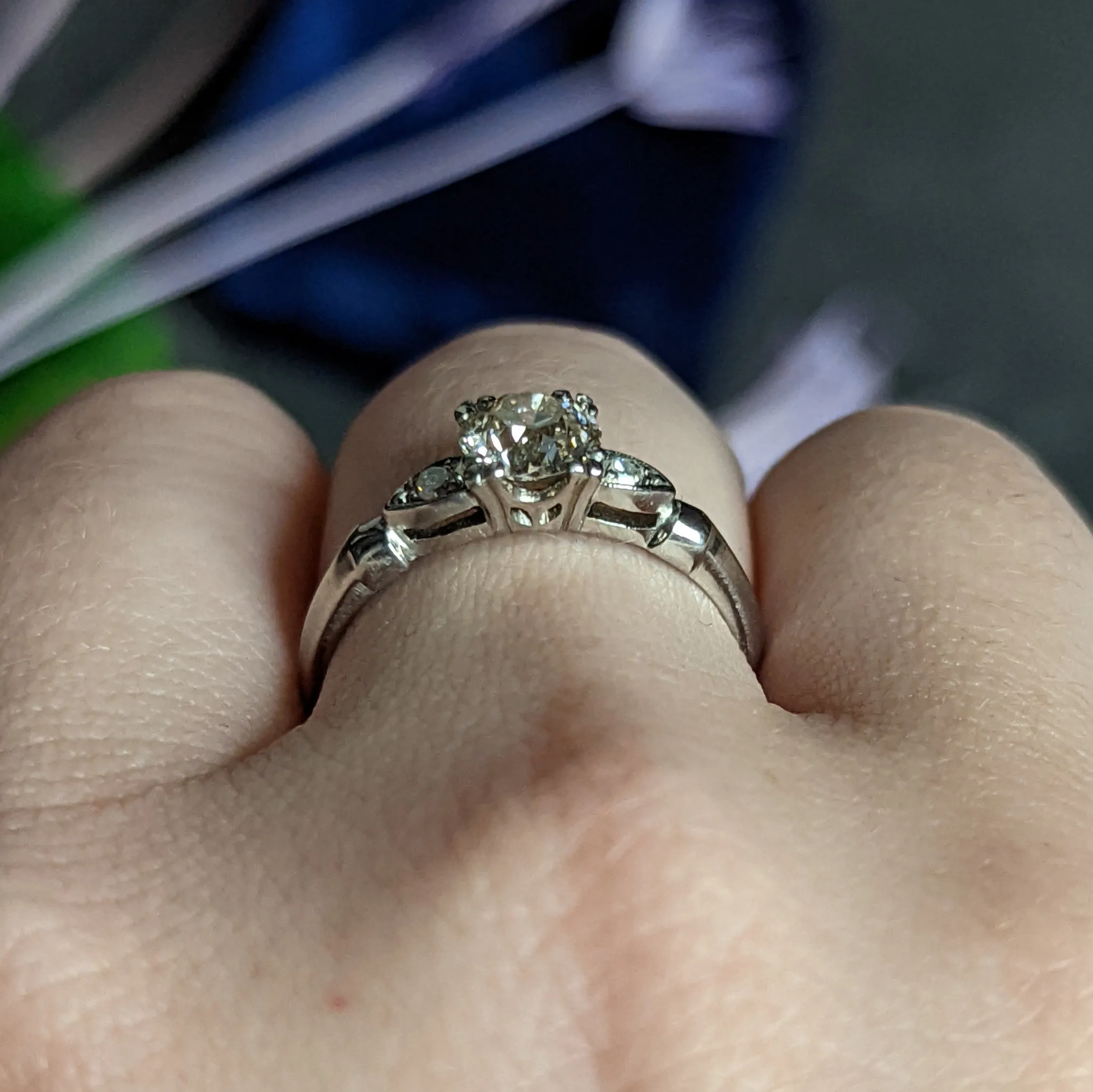 1940's Retro 1.10 CTW Diamond Palladium Engagement Ring