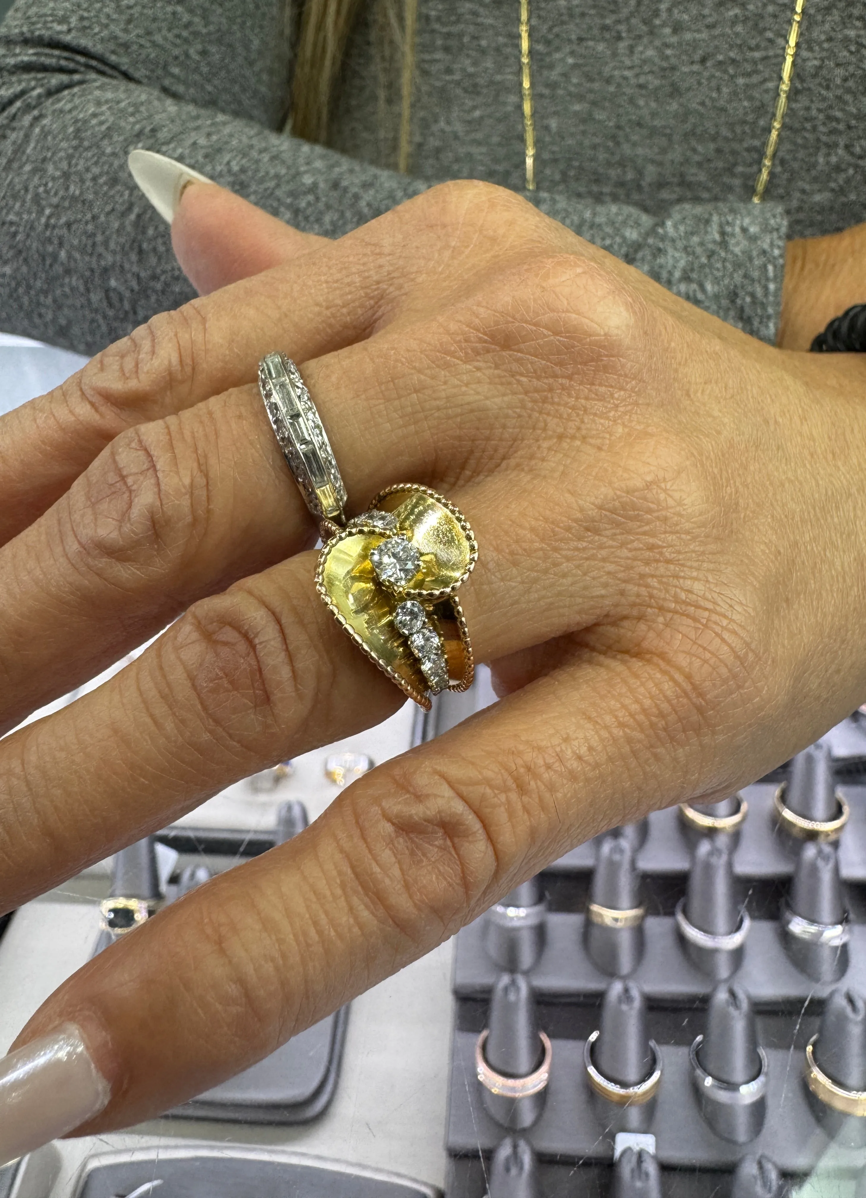 1940s Retro Diamond 18k Pink And Yellow Gold Ring