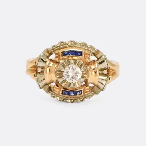 1940s Retro Diamond & Sapphire Cocktail Ring