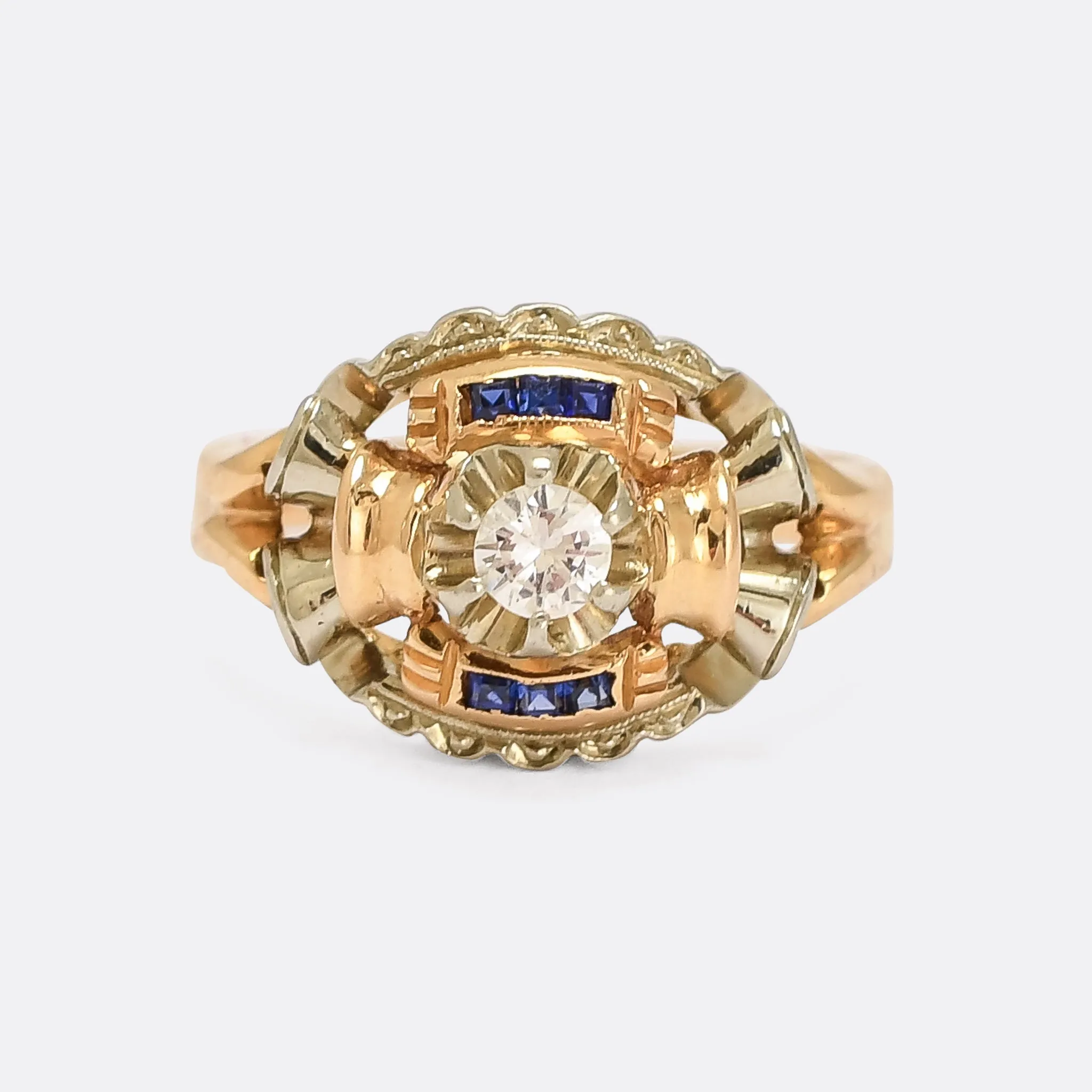 1940s Retro Diamond & Sapphire Cocktail Ring