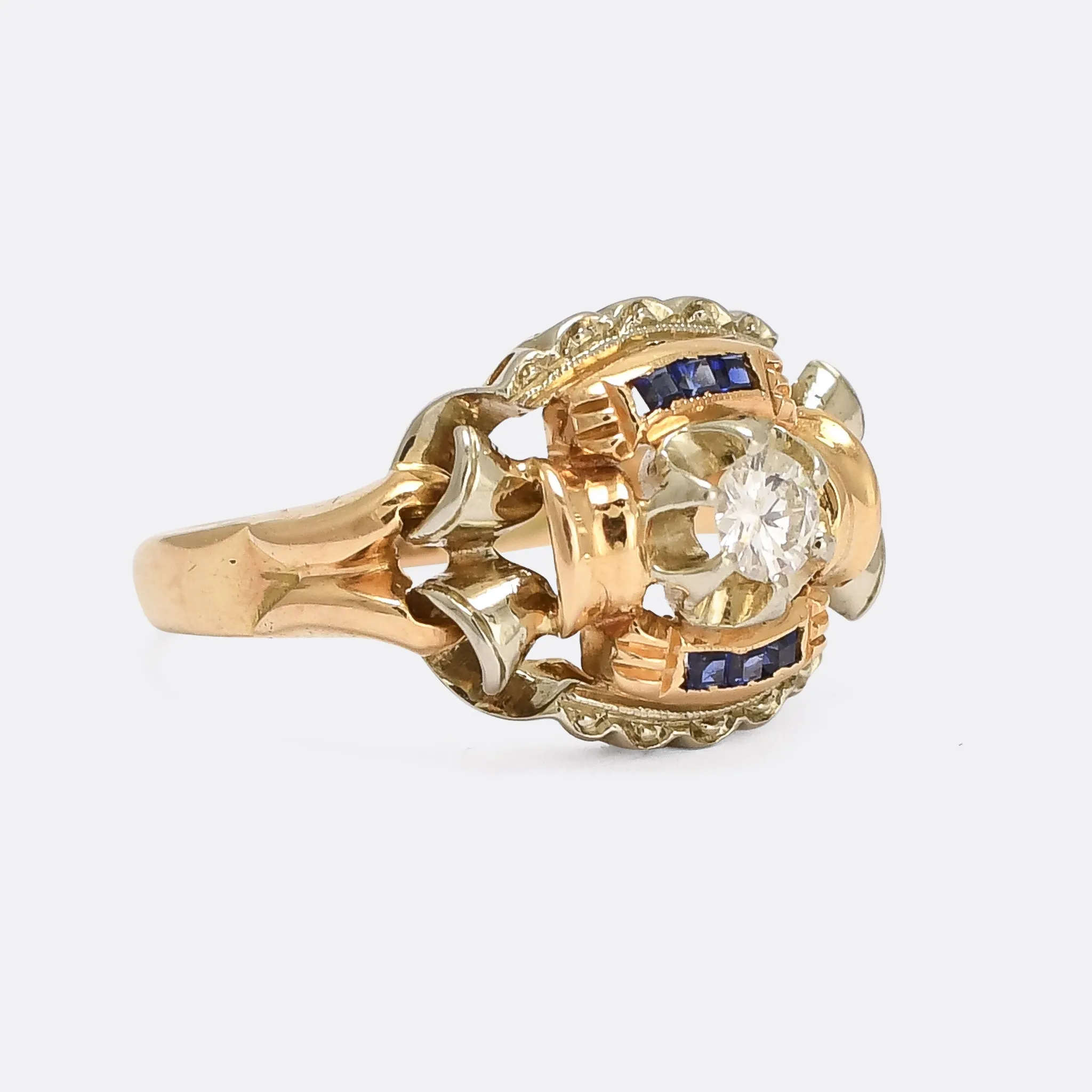 1940s Retro Diamond & Sapphire Cocktail Ring