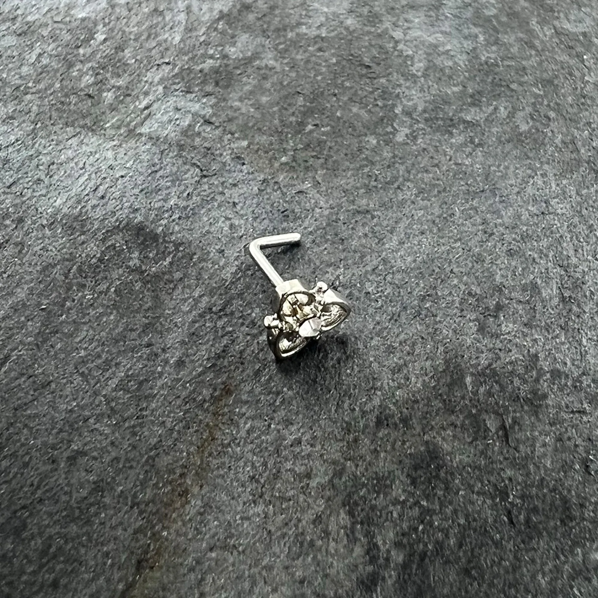 20 Gauge 1/4 Clear CZ Gem Triple Heart Triquetra L Shape Nose Ring