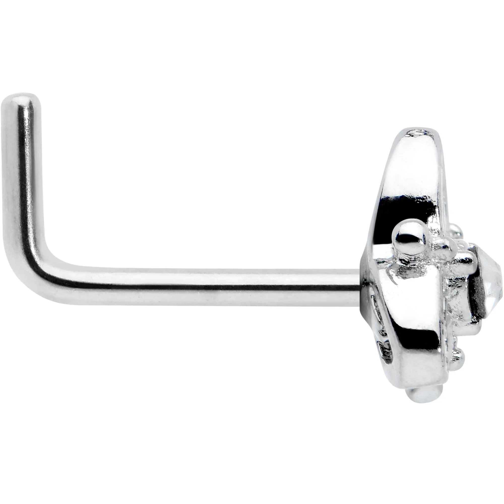 20 Gauge 1/4 Clear CZ Gem Triple Heart Triquetra L Shape Nose Ring