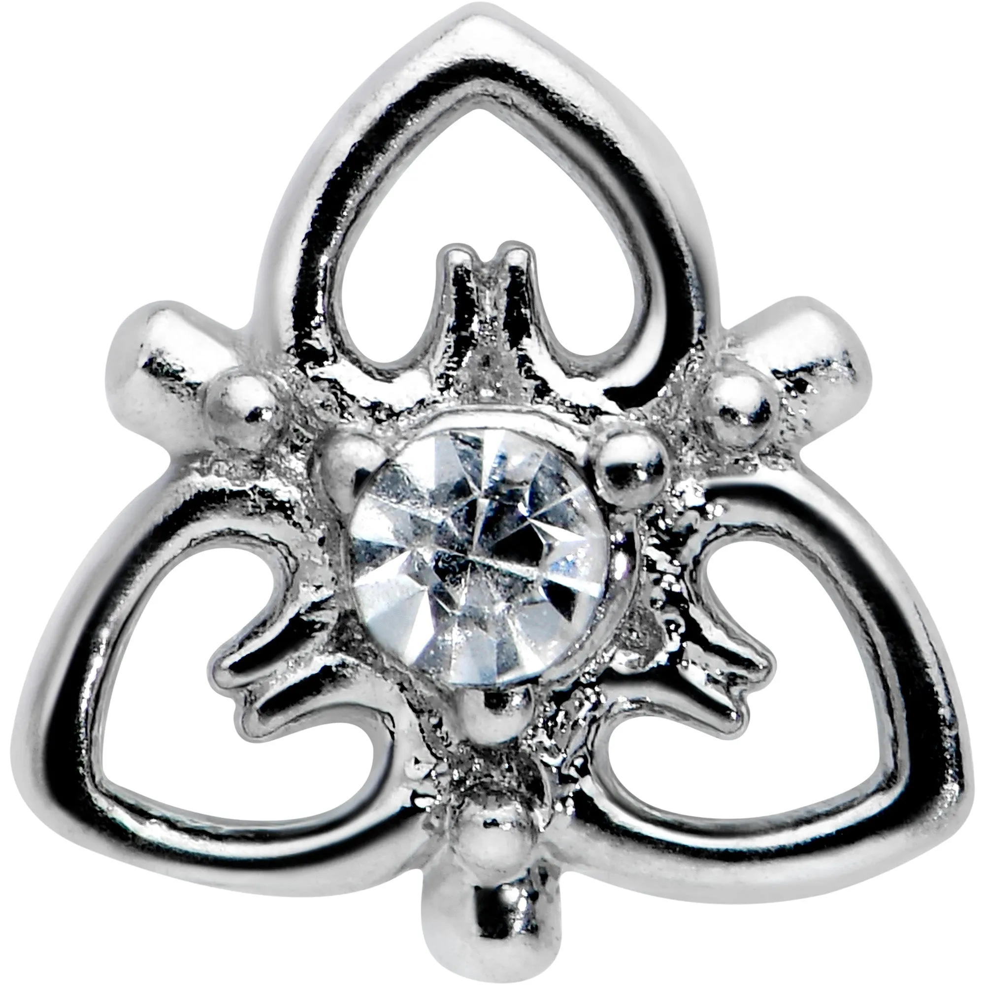 20 Gauge 1/4 Clear CZ Gem Triple Heart Triquetra L Shape Nose Ring