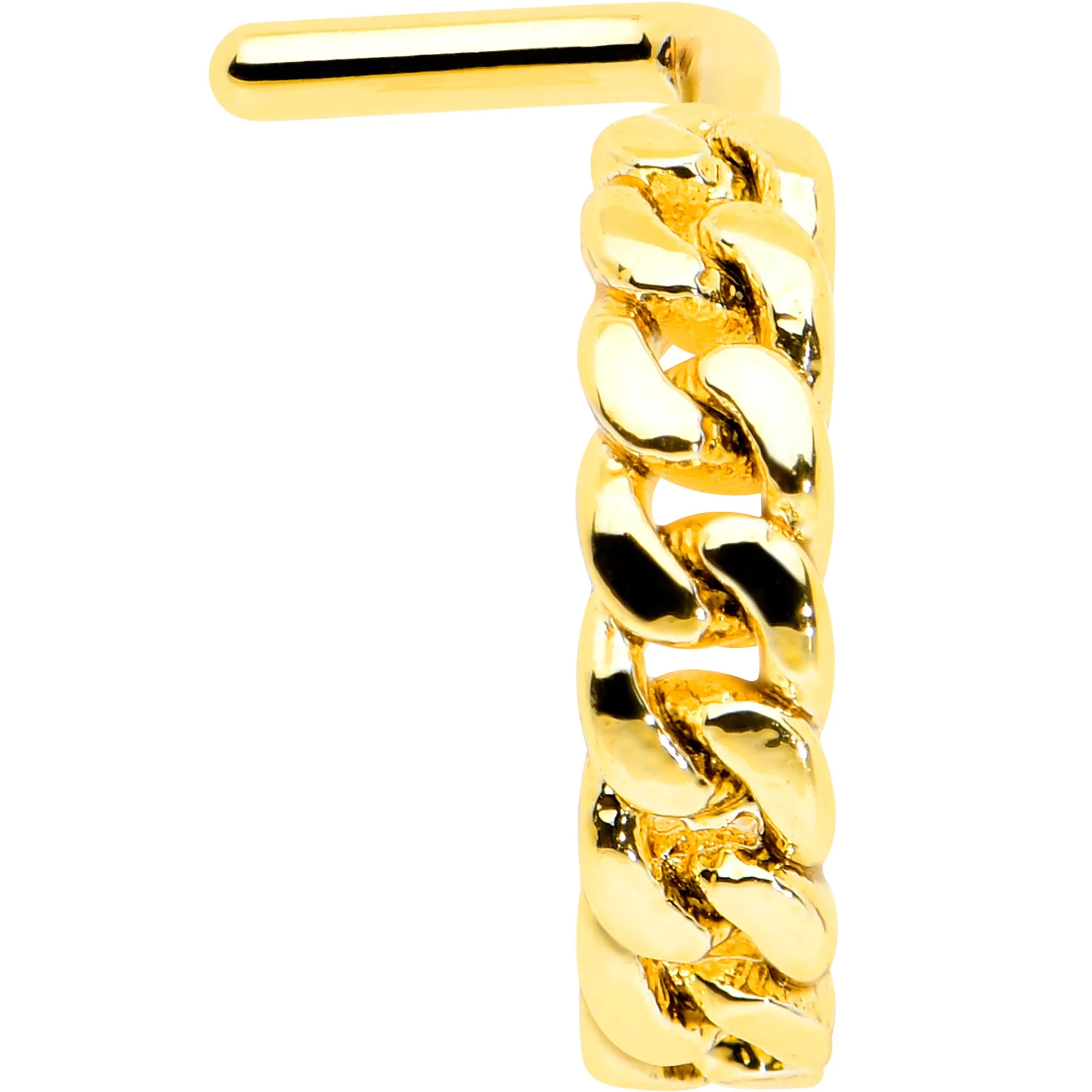 20 Gauge 1/4 Gold Tone Loving Links Faux Hoop L Shaped Nose Ring