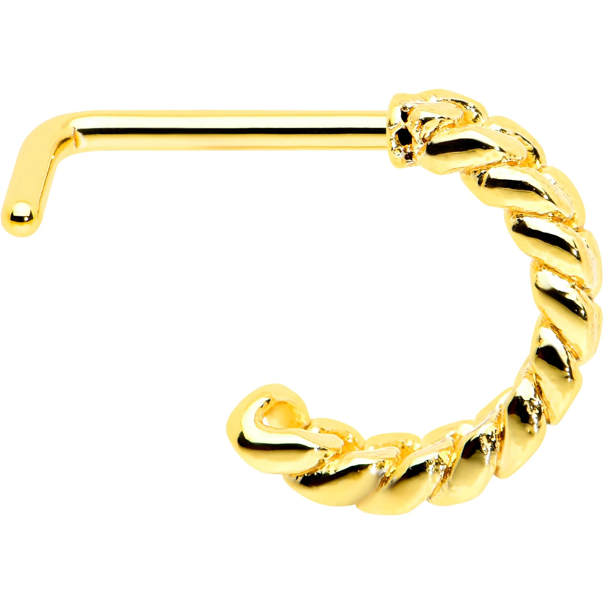 20 Gauge 1/4 Gold Tone Loving Links Faux Hoop L Shaped Nose Ring