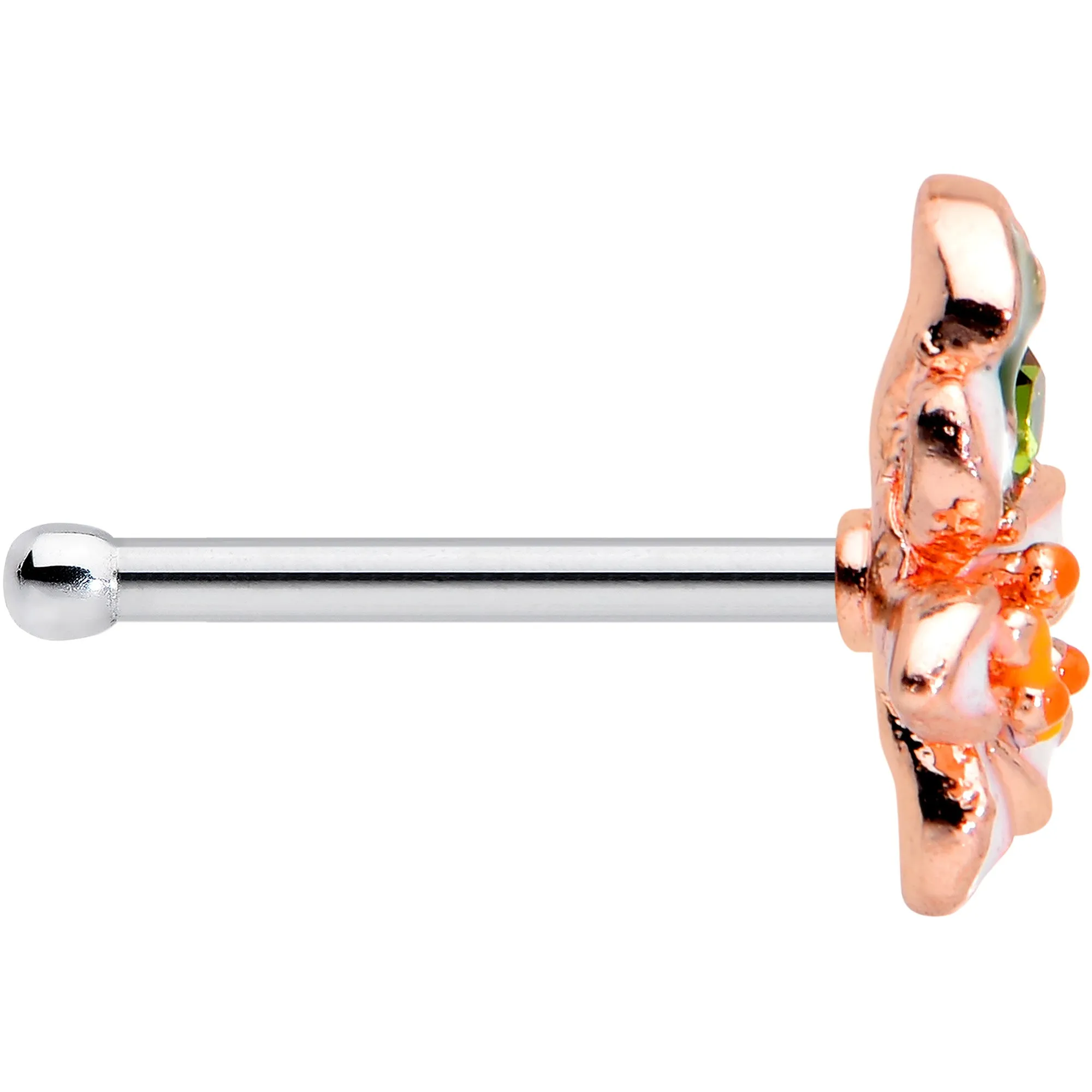 20 Gauge 1/4 Green CZ Gem Rosy Bold Flower Nose Bone