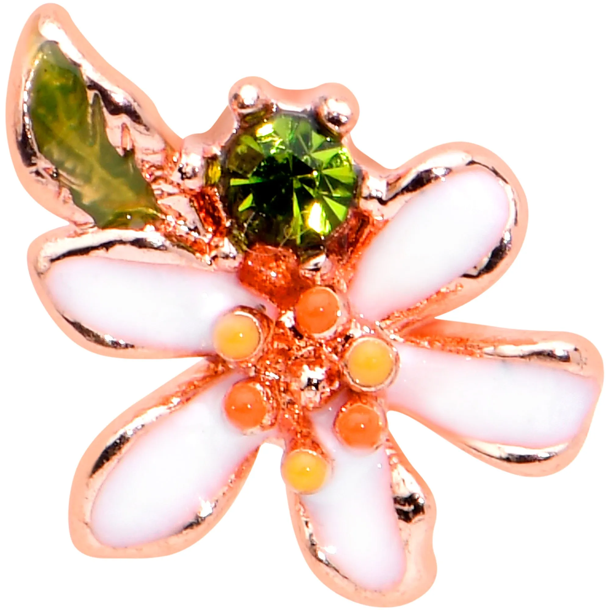 20 Gauge 1/4 Green CZ Gem Rosy Bold Flower Nose Bone