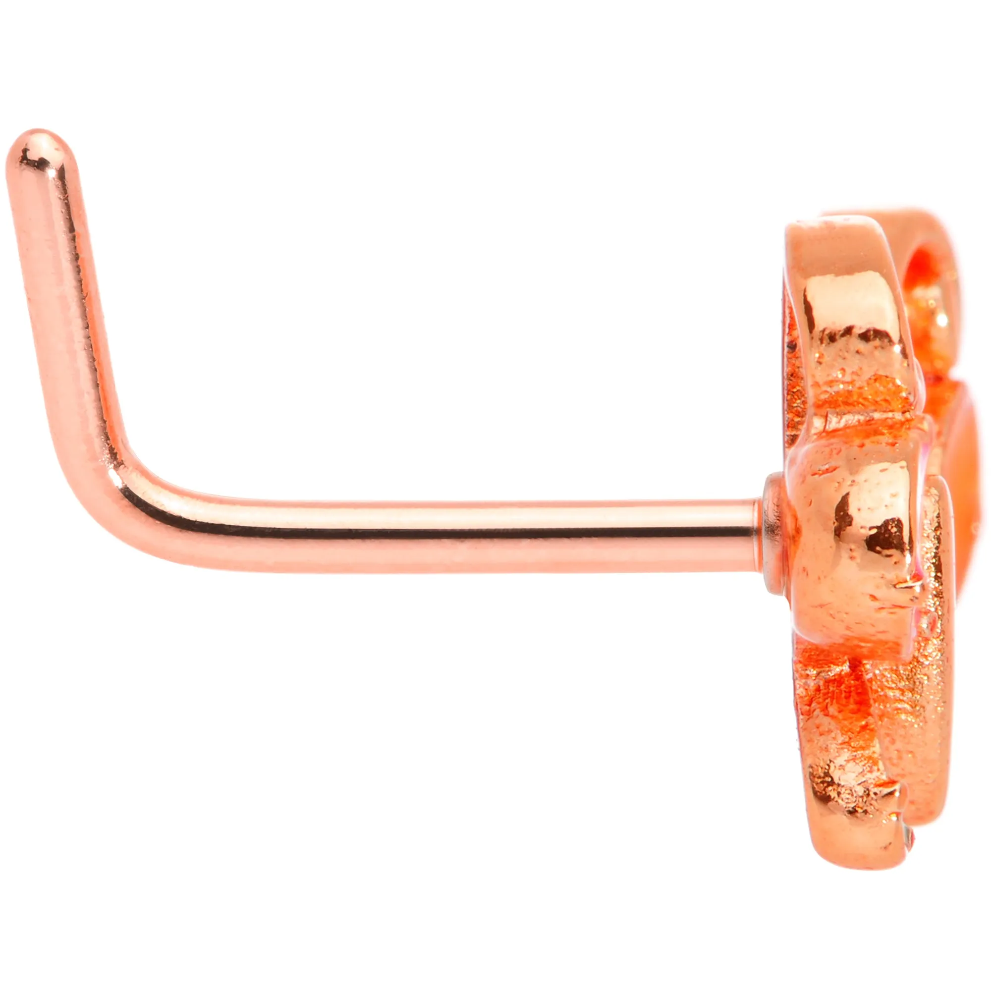 20 Gauge 1/4 Pink Orange Rose Gold Tone Butterfly L Shaped Nose Ring