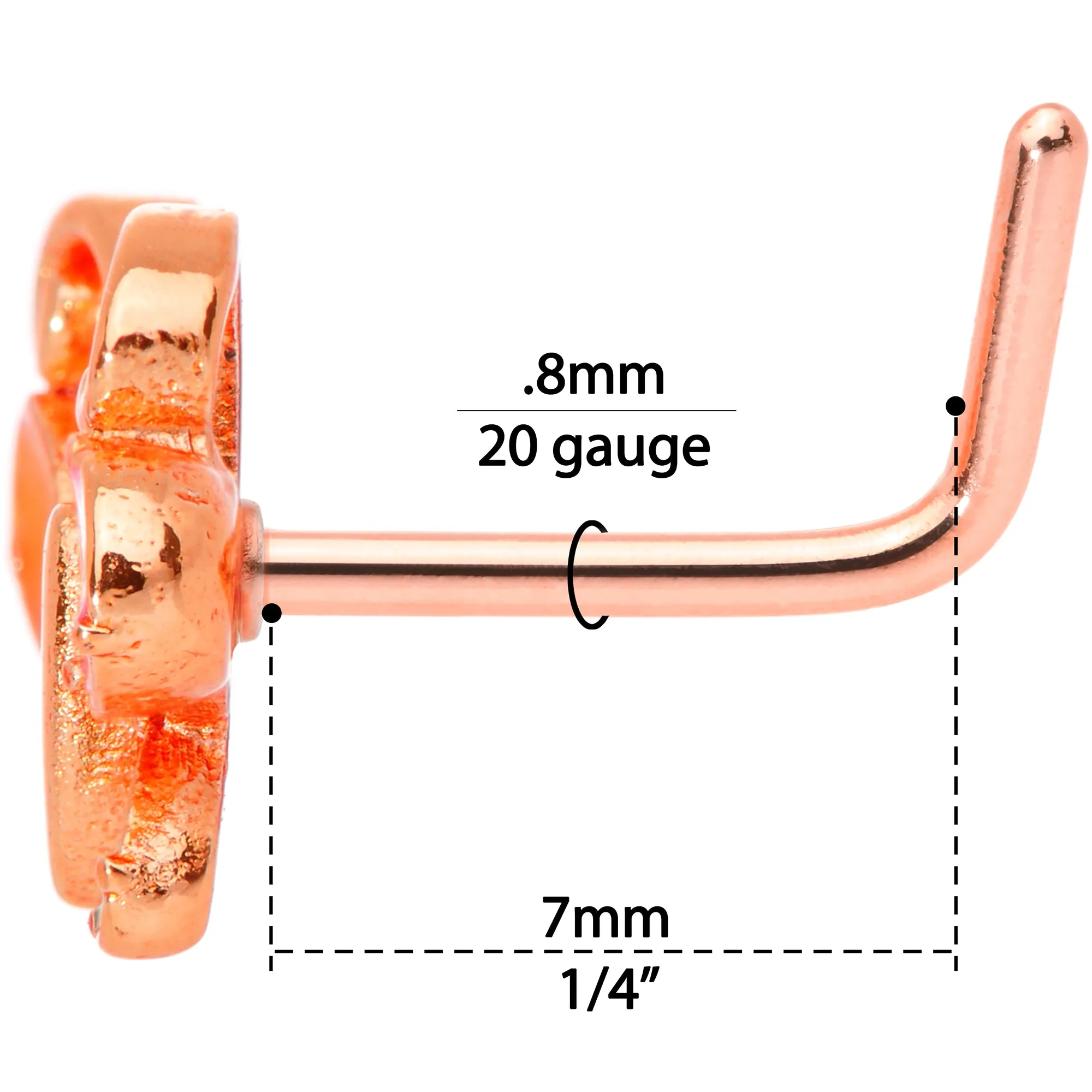 20 Gauge 1/4 Pink Orange Rose Gold Tone Butterfly L Shaped Nose Ring