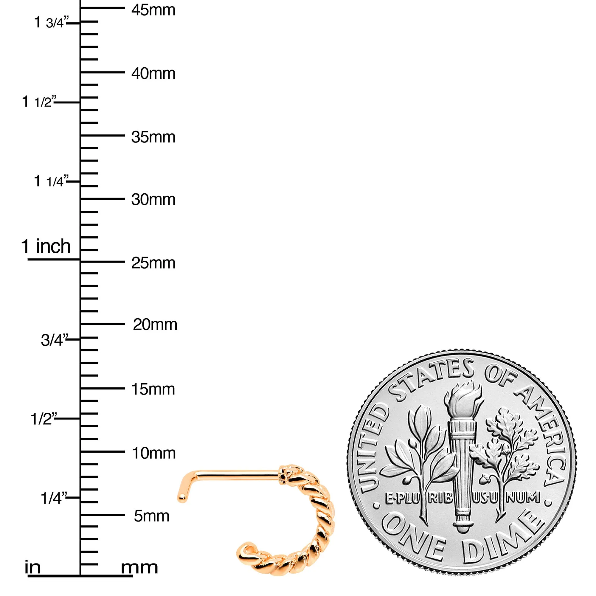 20 Gauge 1/4 Rose Gold Tone Loving Links Faux Hoop L Shaped Nose Ring