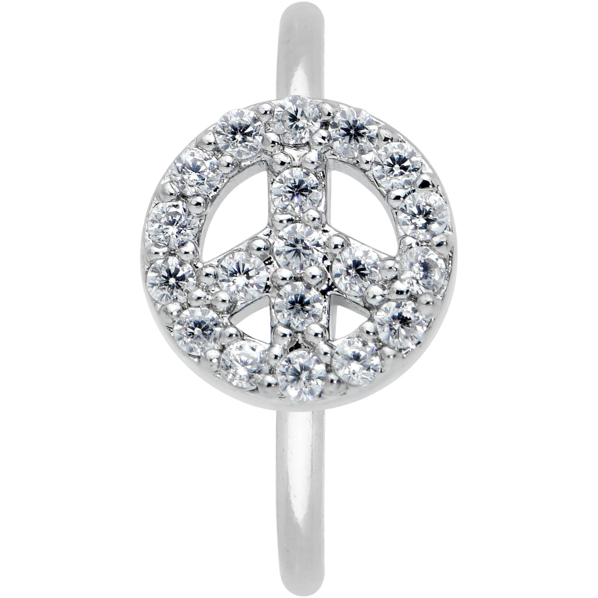 20 Gauge 5/16 Clear Gem Seamless Retro Peace Sign Nose Hoop