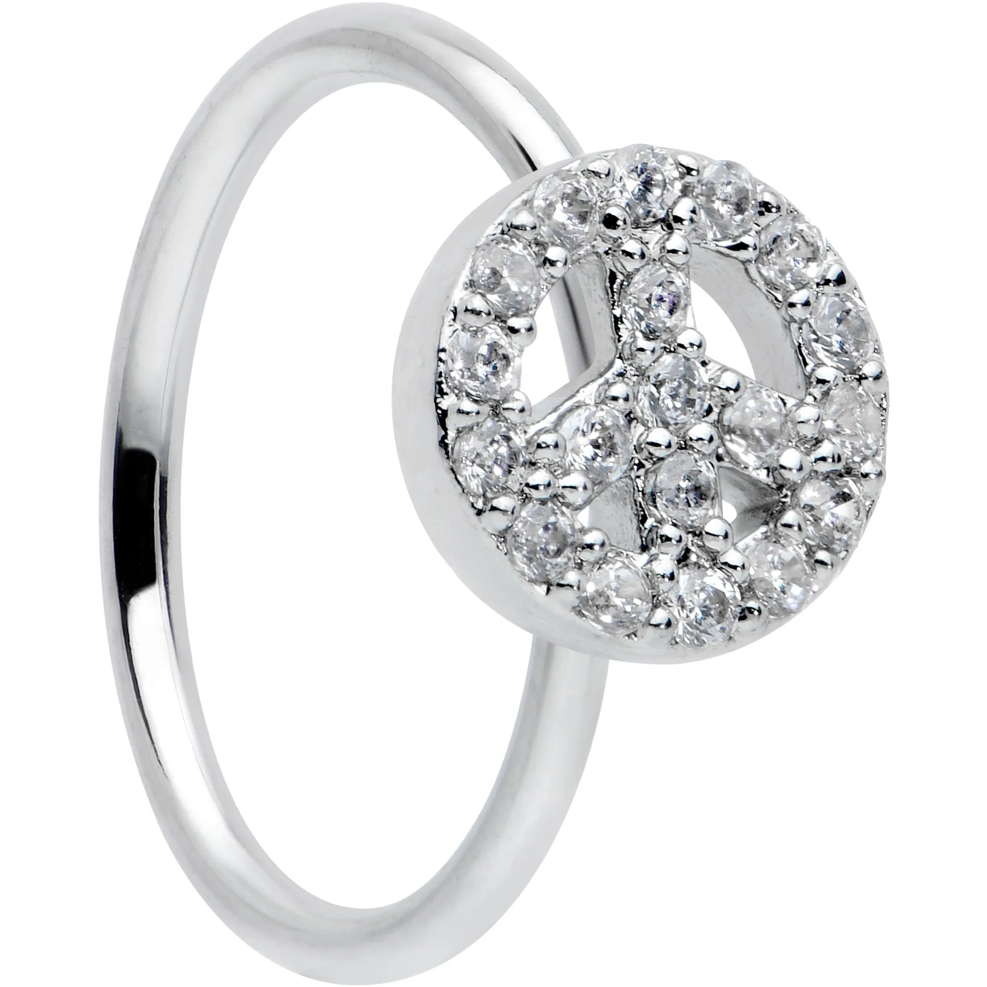 20 Gauge 5/16 Clear Gem Seamless Retro Peace Sign Nose Hoop