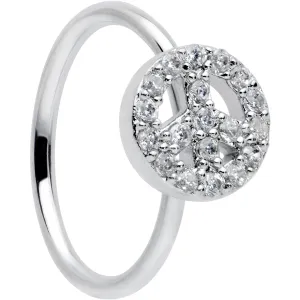 20 Gauge 5/16 Clear Gem Seamless Retro Peace Sign Nose Hoop