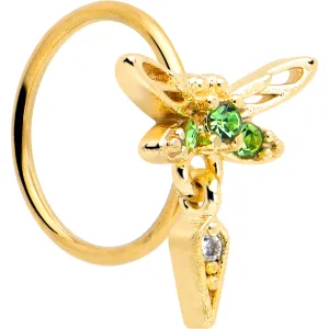 20 Gauge 5/16 Green Gem Gold Tone Swank Dragonfly Nose Hoop