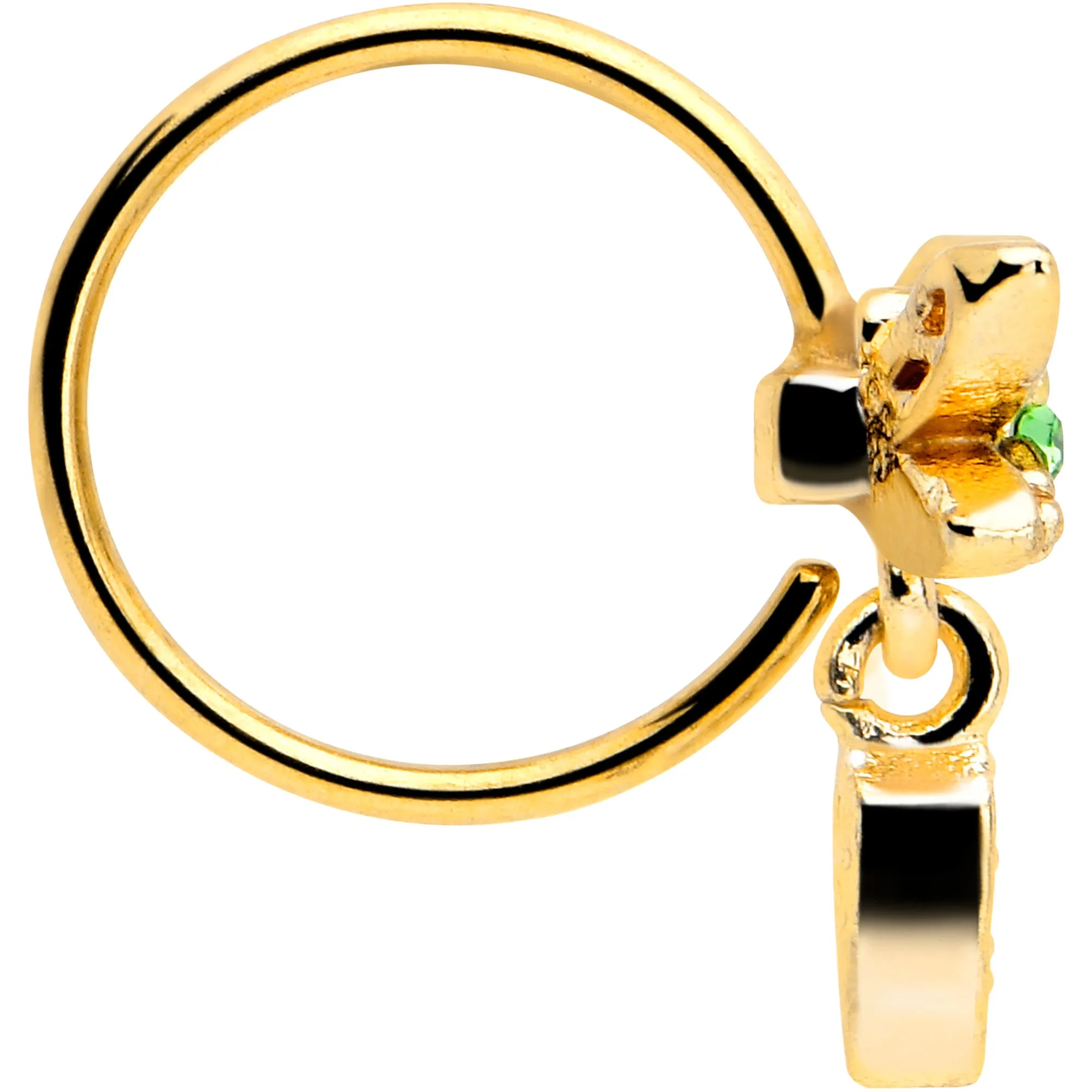 20 Gauge 5/16 Green Gem Gold Tone Swank Dragonfly Nose Hoop