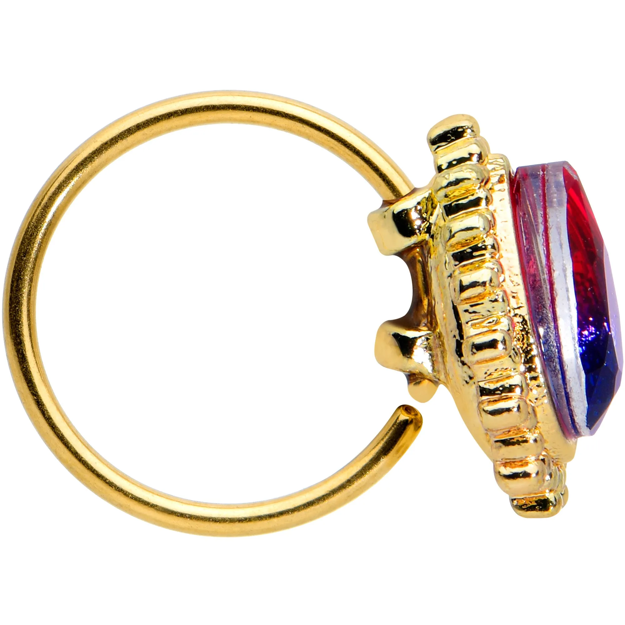 20 Gauge 5/16 Purple Tourmaline Gold Tone Drop Nose Hoop