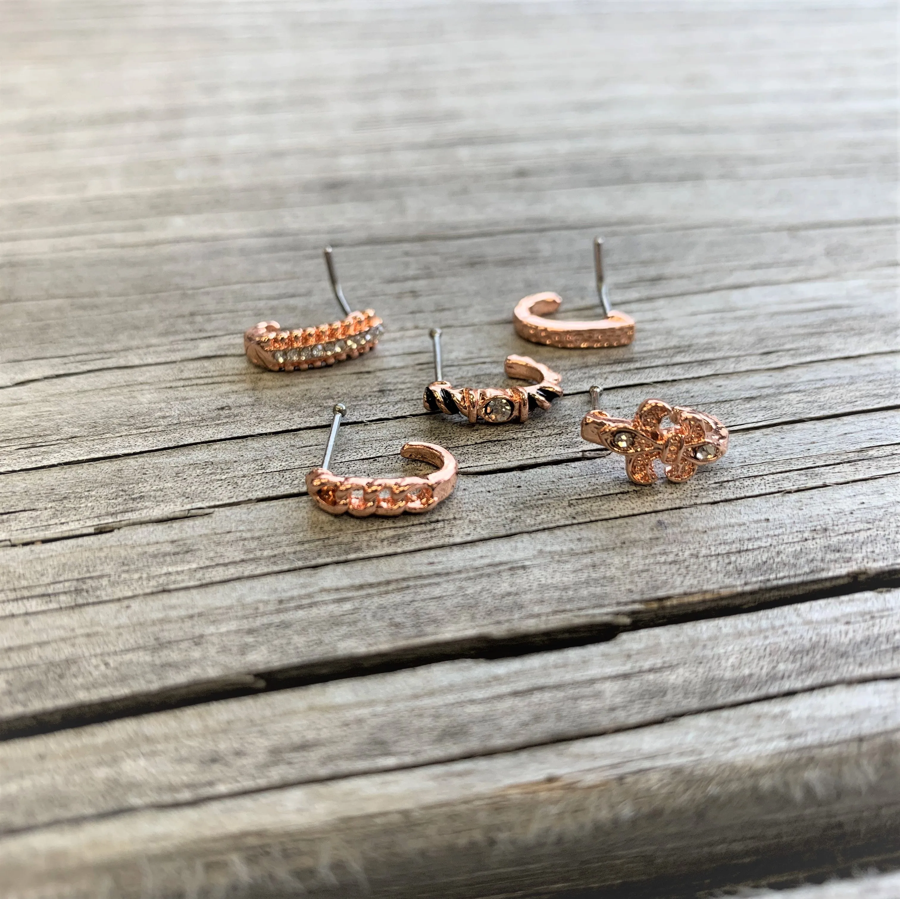 20 Gauge 5/16 Rose Gold Tone Dainty Dots Faux Hoop L Shaped Nose Ring