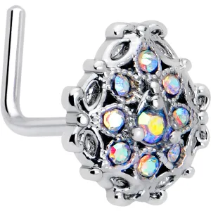 20 Gauge 7mm Aurora Gem Retro Sunburst L Shape Nose Ring