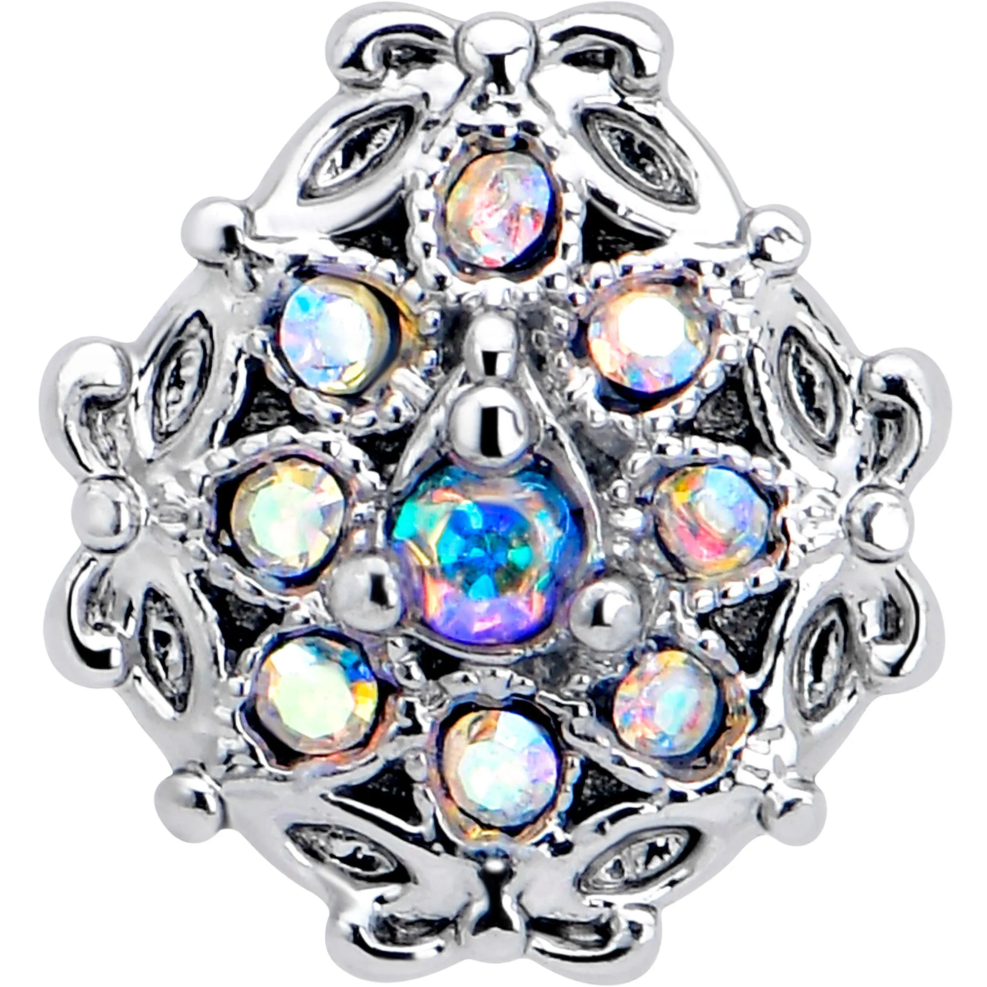 20 Gauge 7mm Aurora Gem Retro Sunburst L Shape Nose Ring
