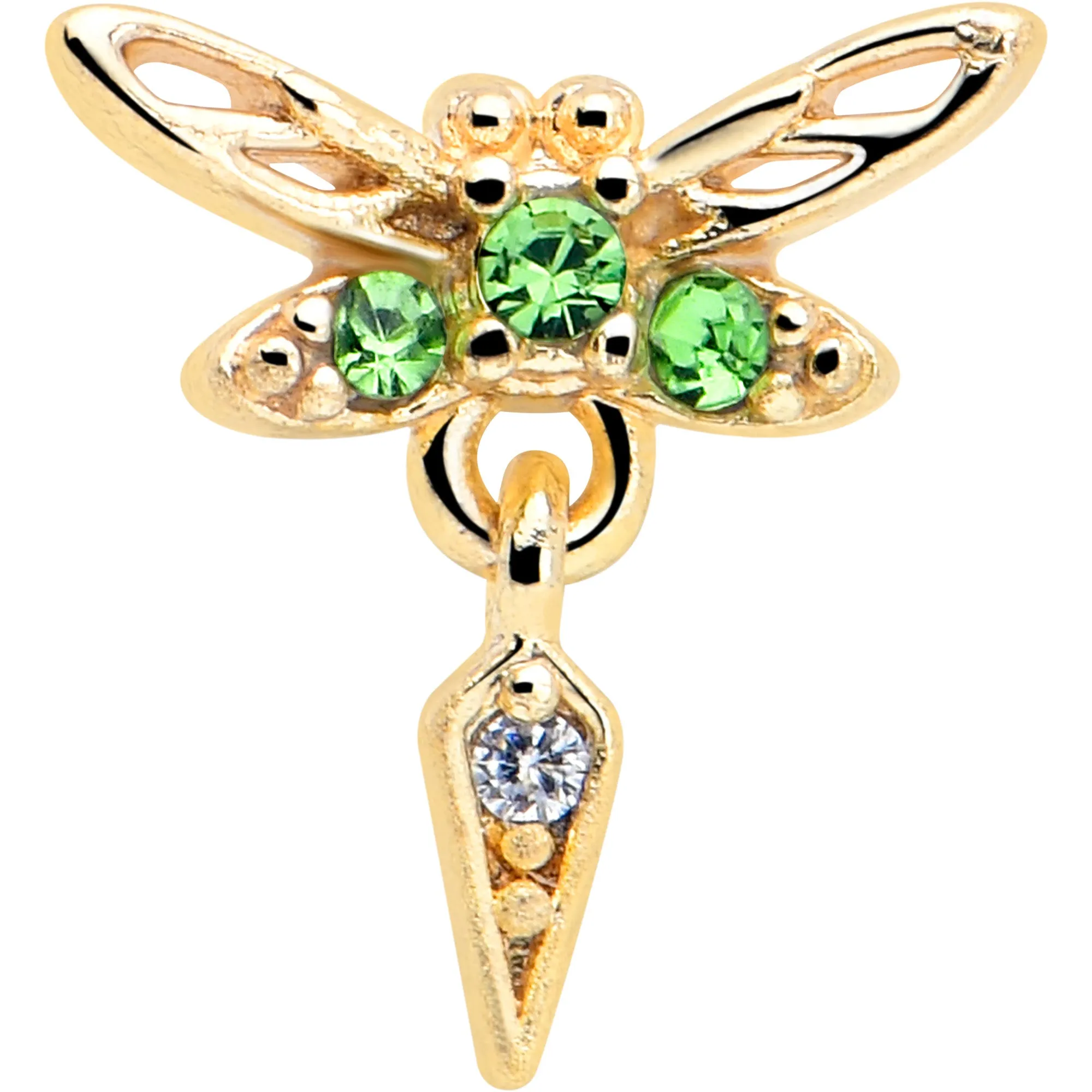 20 Gauge 7mm Green Gem Gold Tone Swank Dragonfly L Shape Nose Ring