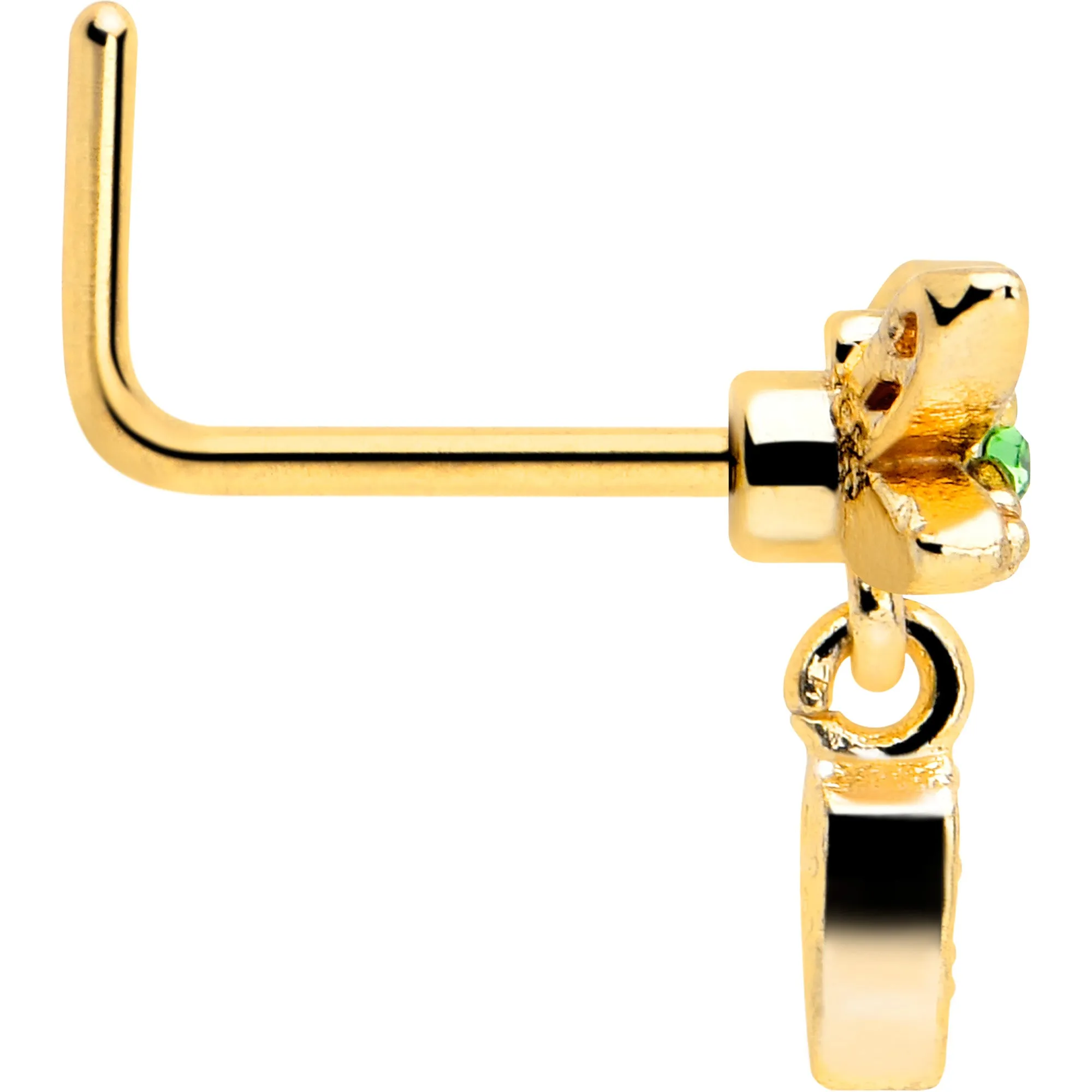 20 Gauge 7mm Green Gem Gold Tone Swank Dragonfly L Shape Nose Ring
