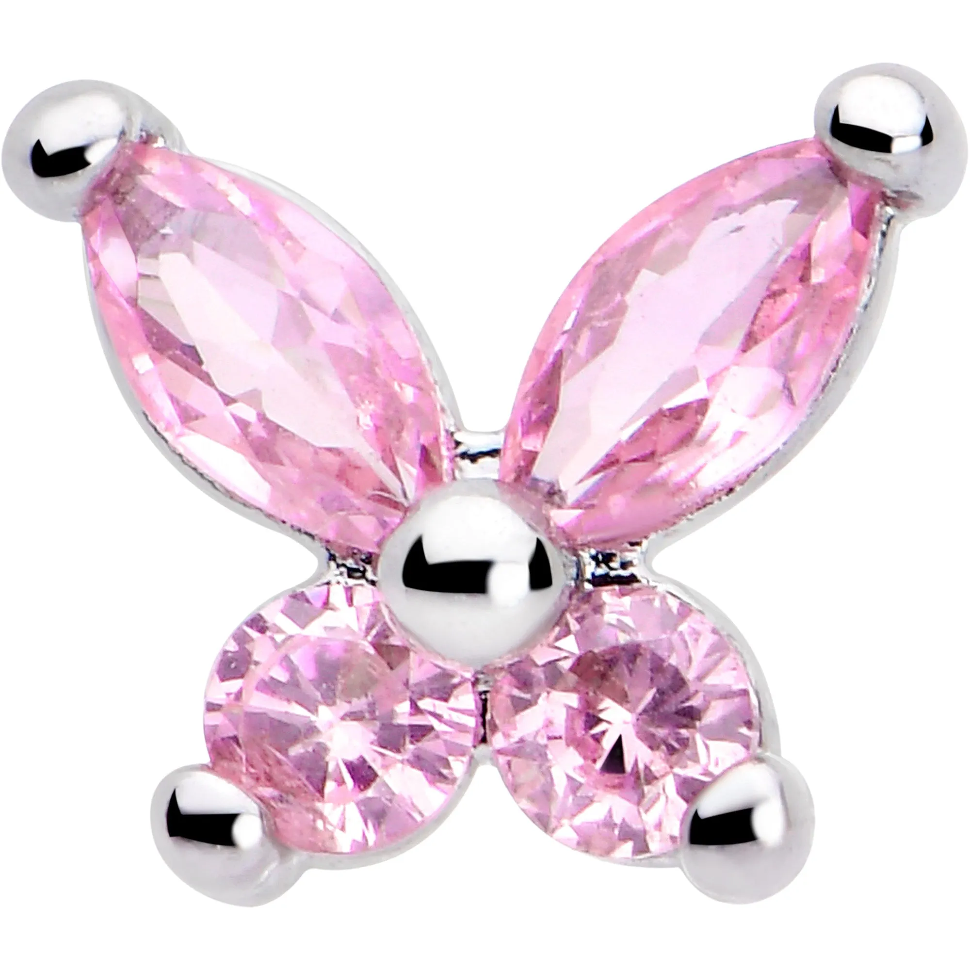 20 Gauge 7mm Pink CZ Gem Open Wing Butterfly L Shape Nose Ring
