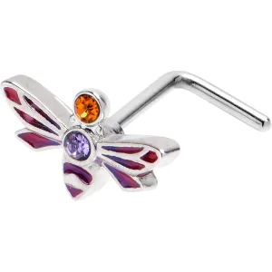 20 Gauge 7mm Purple Yellow Gem Dragonfly Stripe L Shape Nose Ring