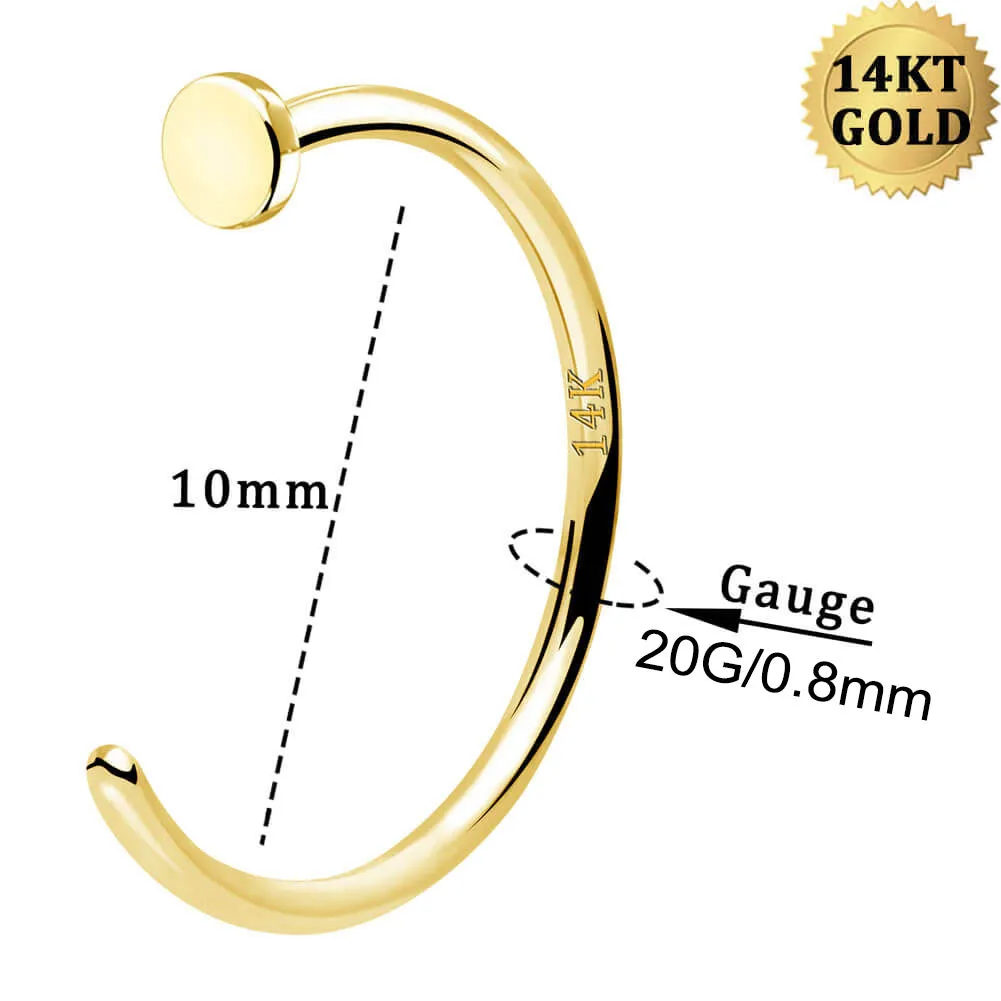 20G Nose Ring Half Hoop 14K Solid Gold Nose Ring