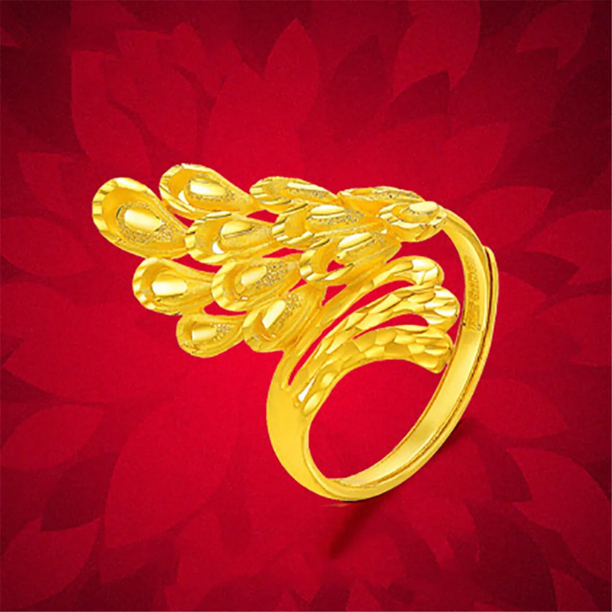 24K Gold-Plated Peacock Filigree Bypass Ring