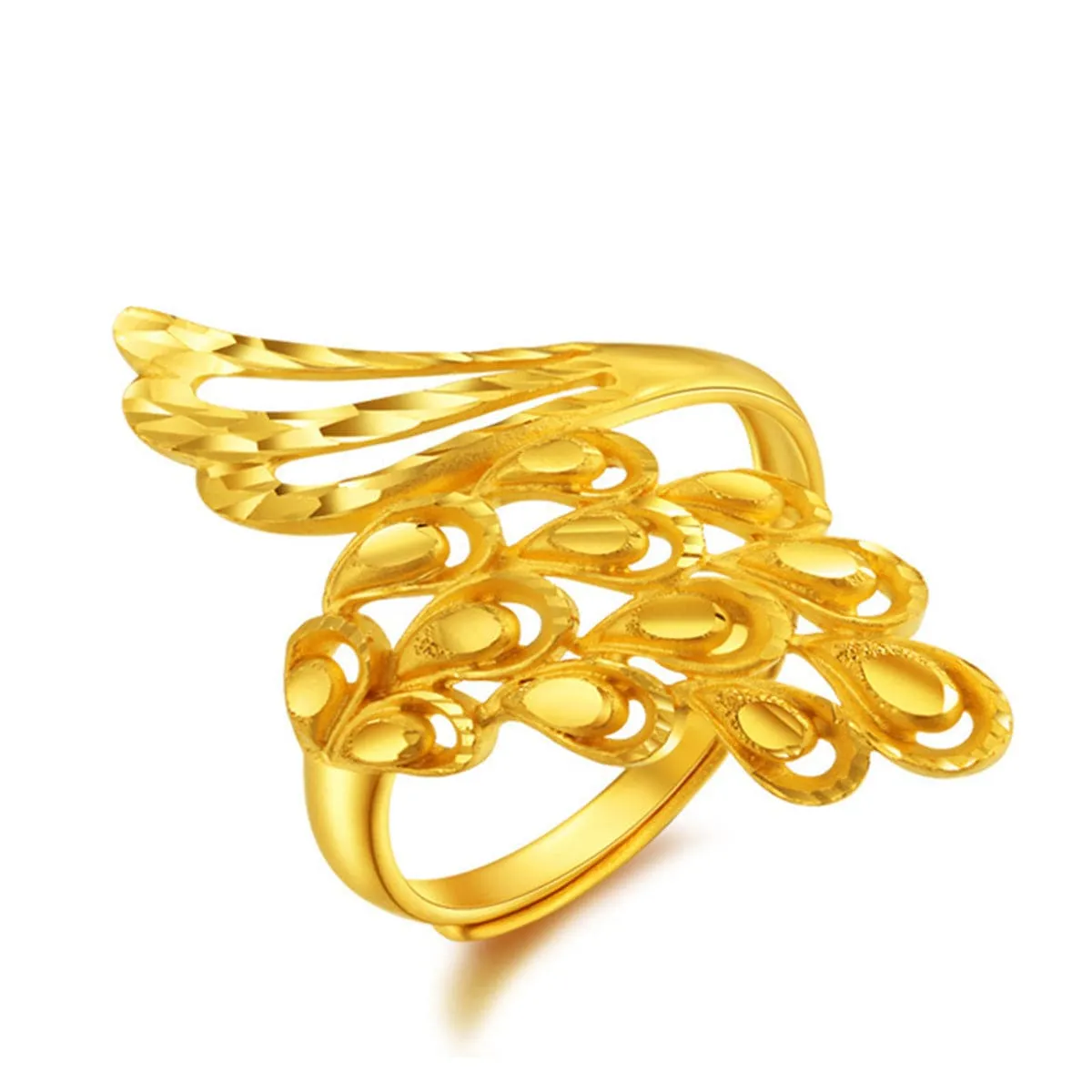 24K Gold-Plated Peacock Filigree Bypass Ring