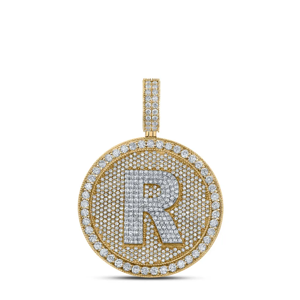 3 3/4CTW-DIA NK INITIAL "R" HONEY COMB MENS CHARM