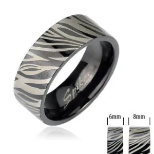 316L Stainless Steel Ring Black IP Ring with Zebra Print
