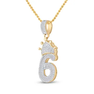 3/4CT-DIA P1P2 INITIAL "6" CROWN MENS CHARM