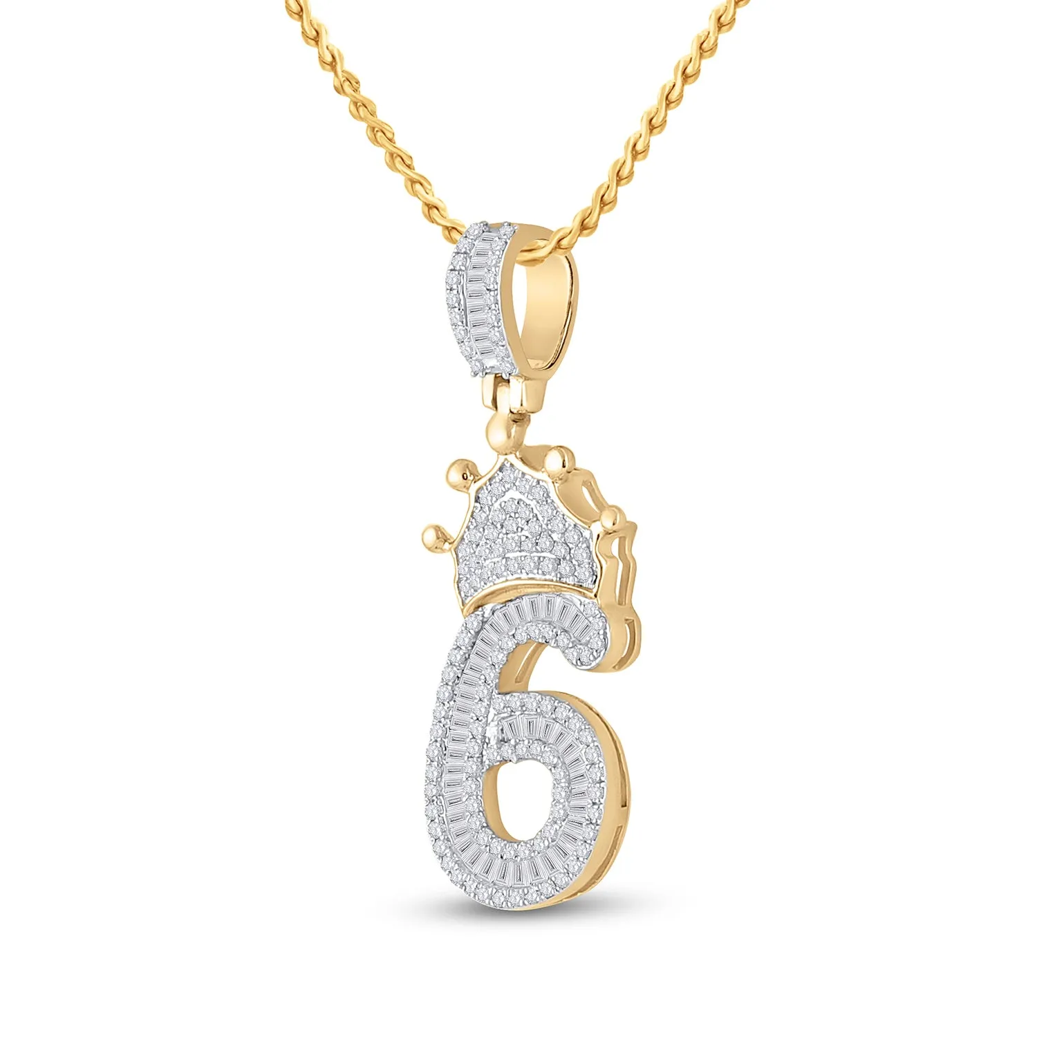 3/4CT-DIA P1P2 INITIAL "6" CROWN MENS CHARM