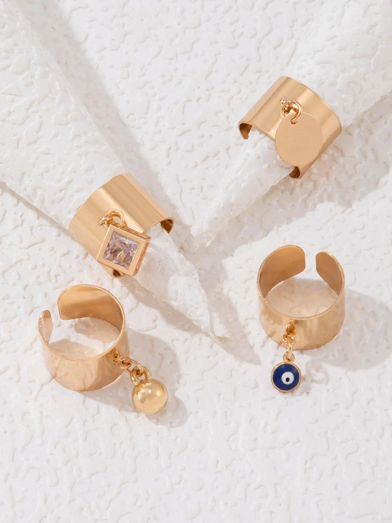 4pcs/set Creative Disc Pendant Open Ring - Gold - FD ⚡