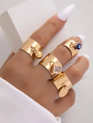 4pcs/set Creative Disc Pendant Open Ring - Gold - FD ⚡