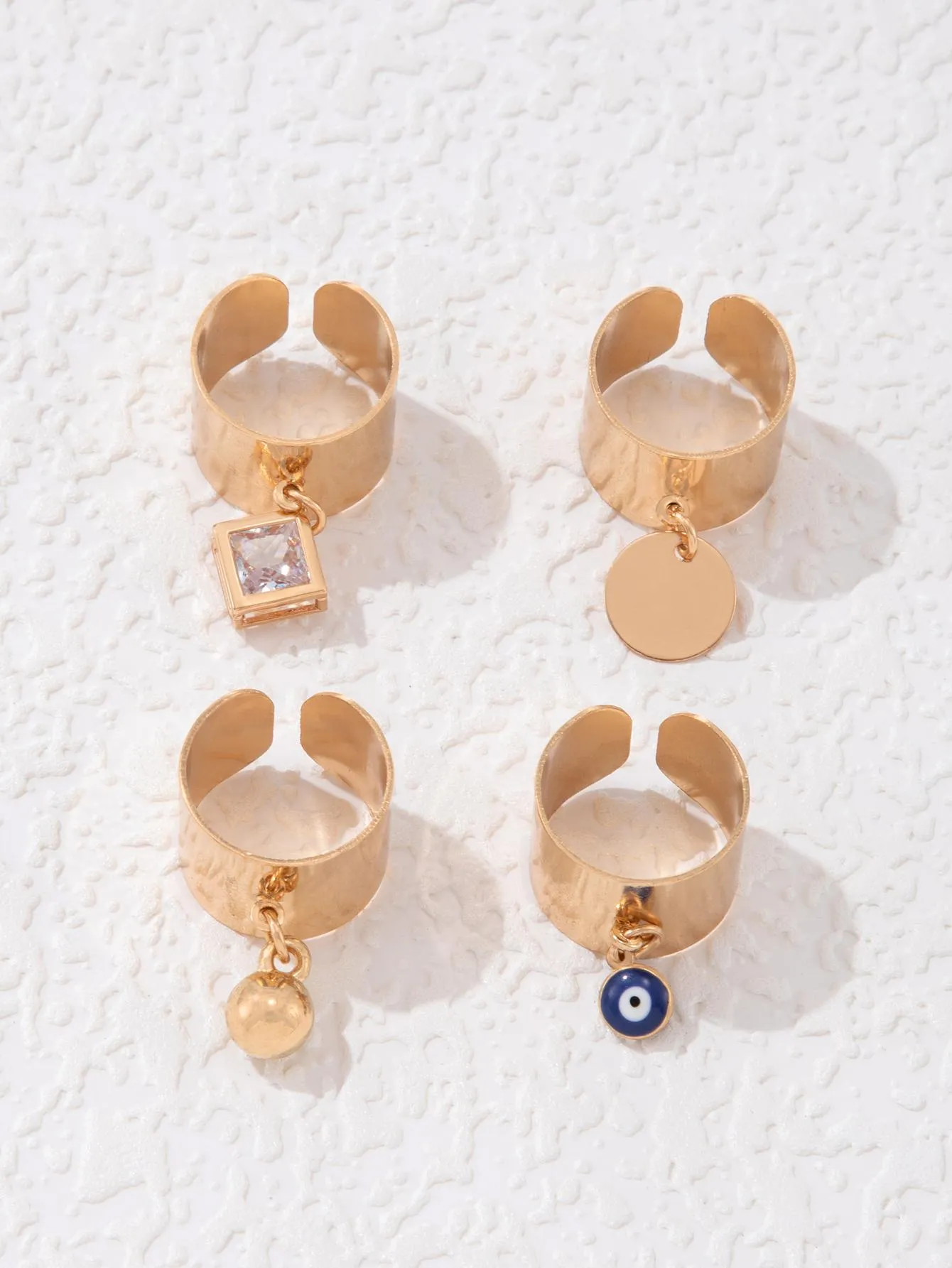 4pcs/set Creative Disc Pendant Open Ring - Gold - FD ⚡