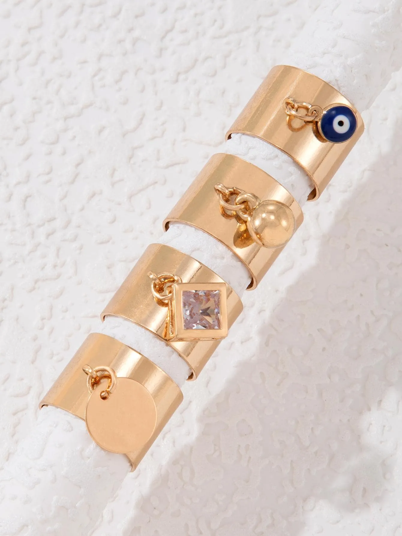 4pcs/set Creative Disc Pendant Open Ring - Gold - FD ⚡