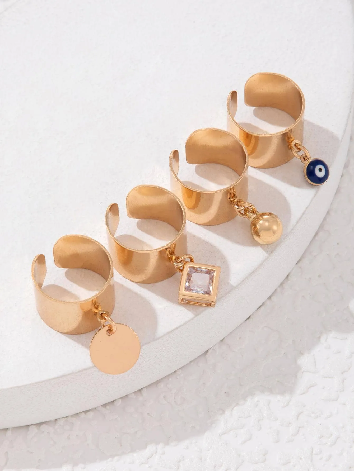 4pcs/set Creative Disc Pendant Open Ring - Gold - FD ⚡