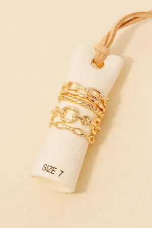5Pc Mixed Rope And Chain Dainty Band Rings Set: GD