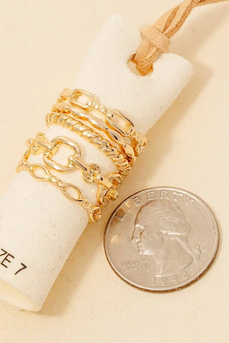 5Pc Mixed Rope And Chain Dainty Band Rings Set: GD