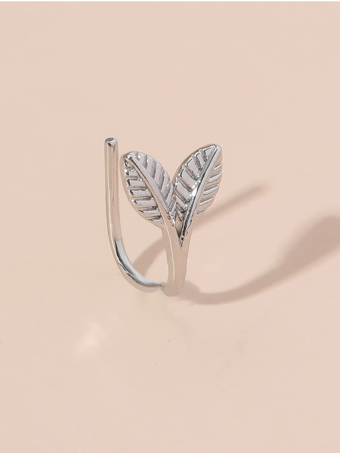 5pcs Leaf & Heart Decor Nose Cuff - Silver
