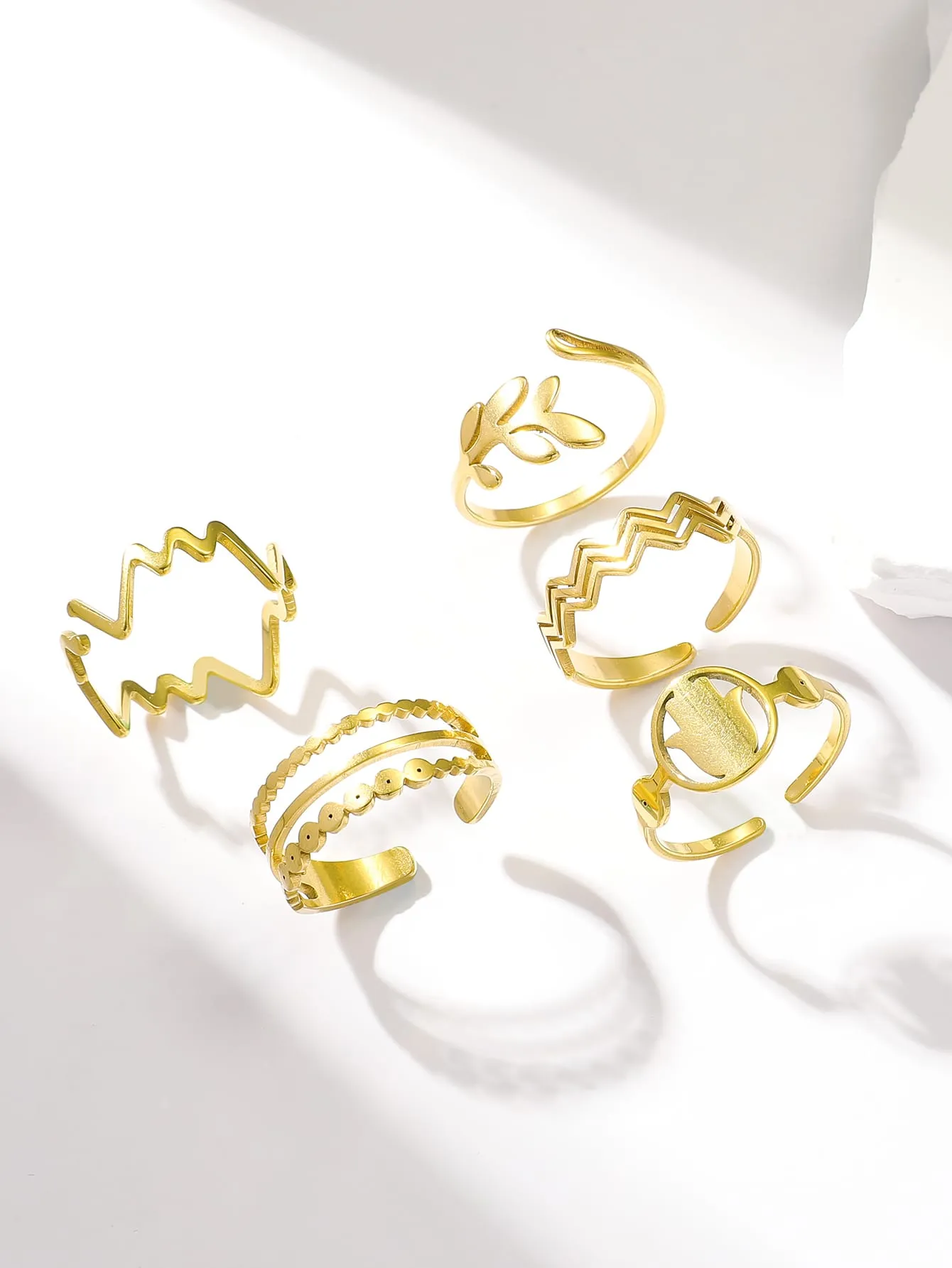 5pcs Retro Stainless Steel Electroplated Open Ring Set