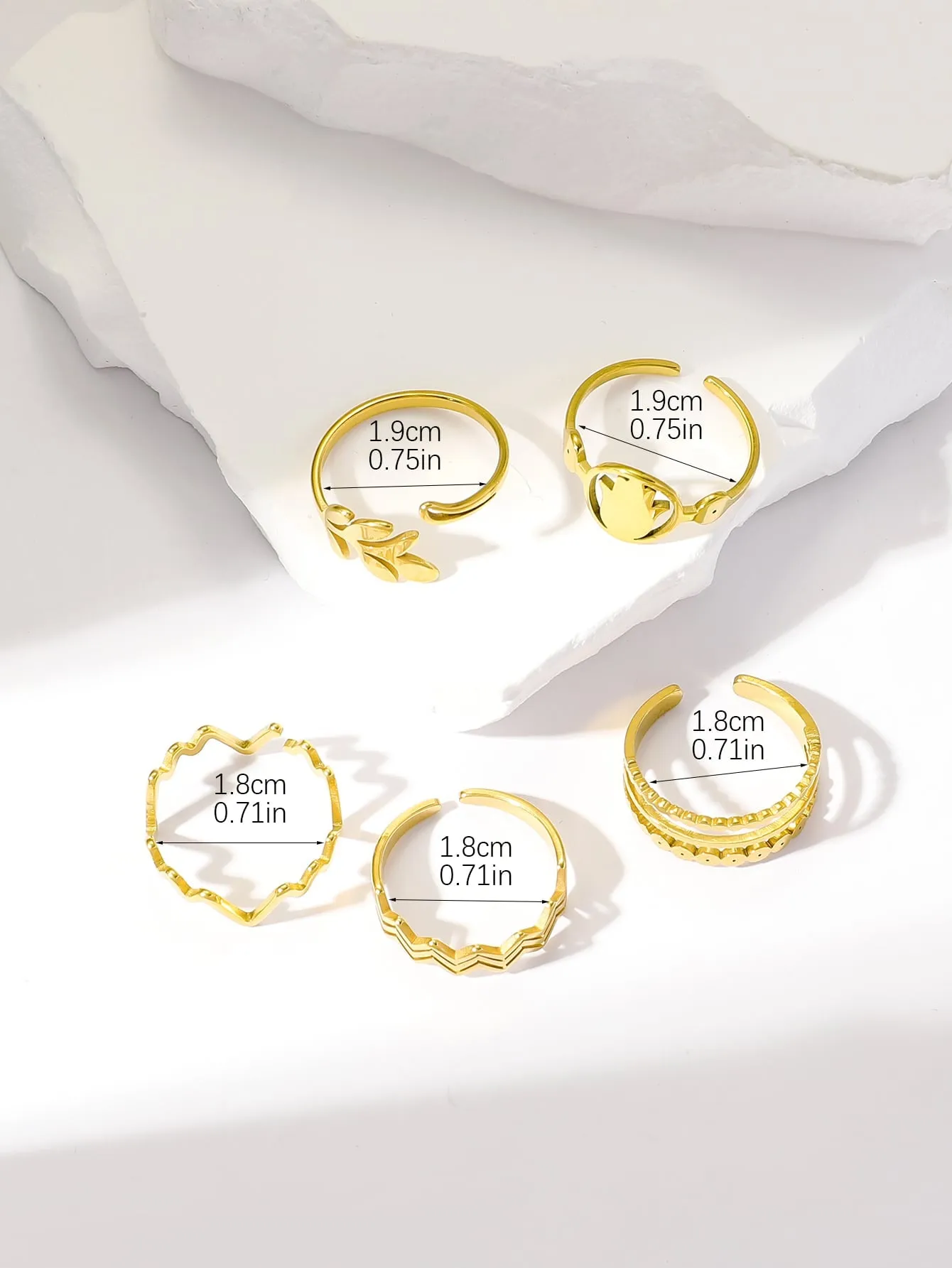 5pcs Retro Stainless Steel Electroplated Open Ring Set