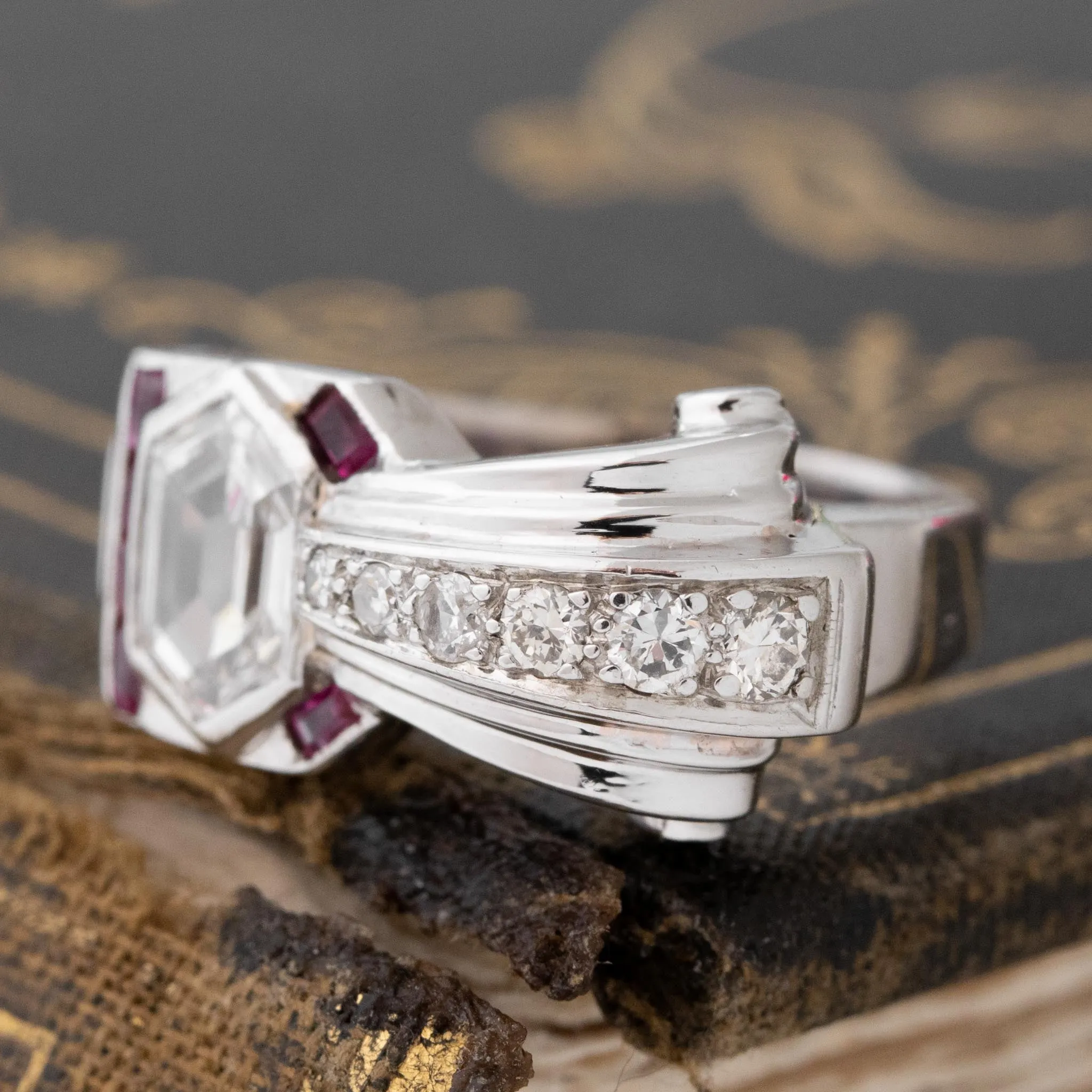 .95ctw Retro Revival Portrait Cut Diamond & Ruby Ring