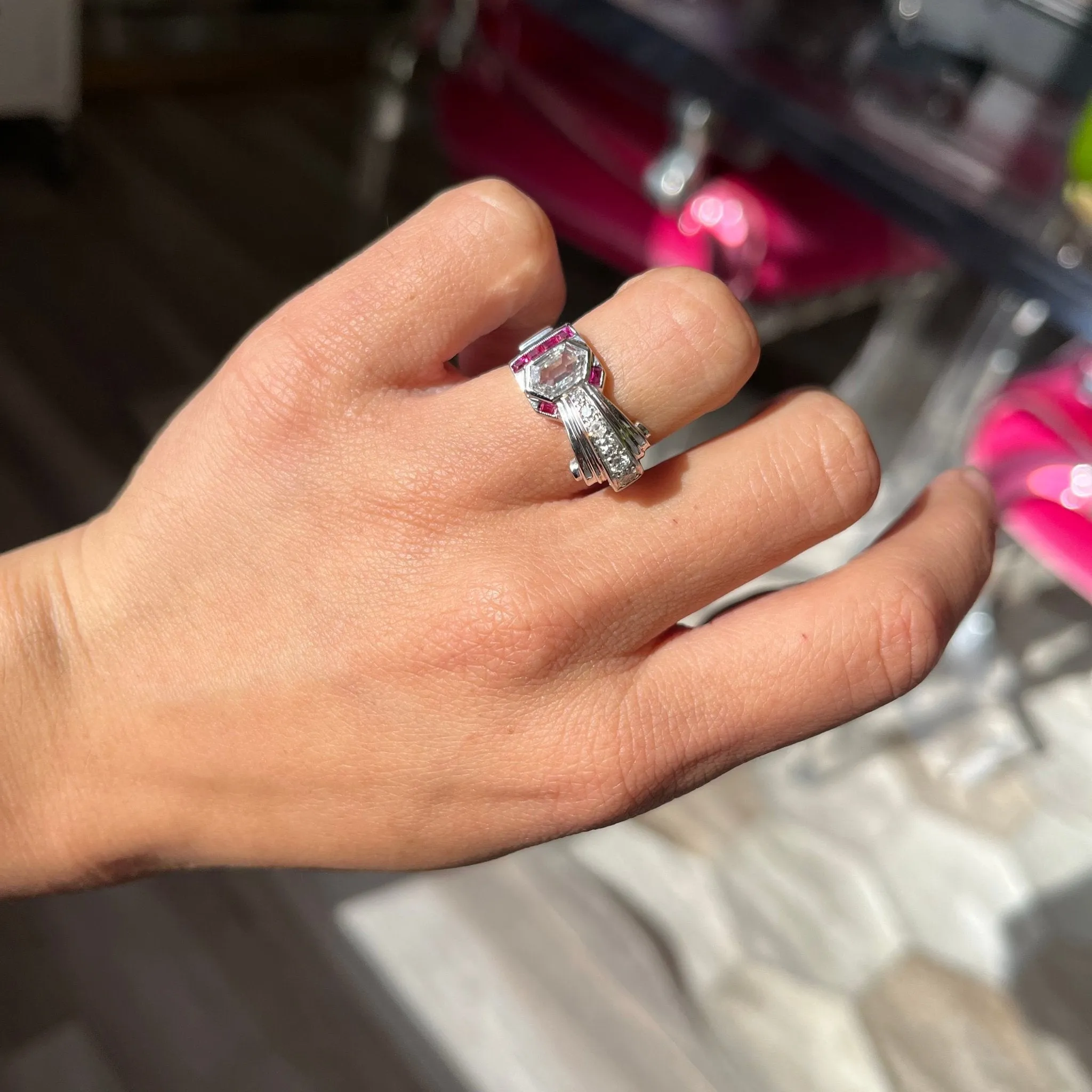 .95ctw Retro Revival Portrait Cut Diamond & Ruby Ring